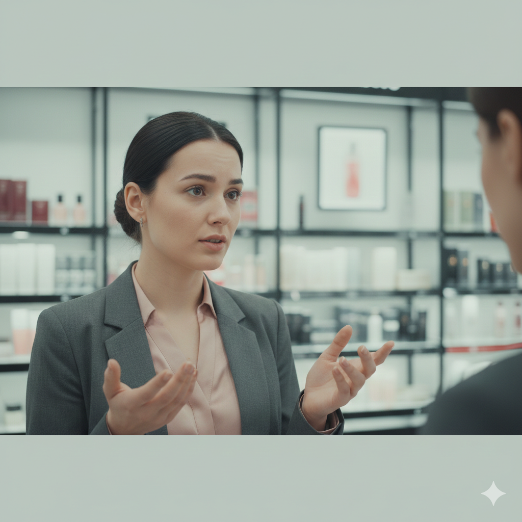 Customer service interaction at retail counter