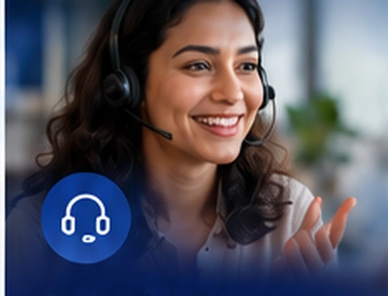 Customer support agent with a headset