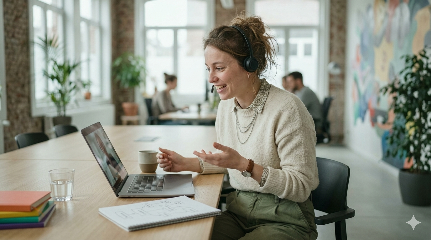 Sales professional on a demo call